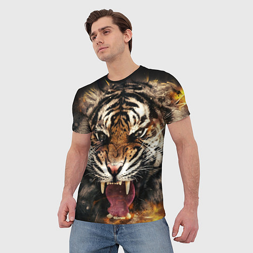 Мужская футболка Оскал тигра / 3D-принт – фото 3
