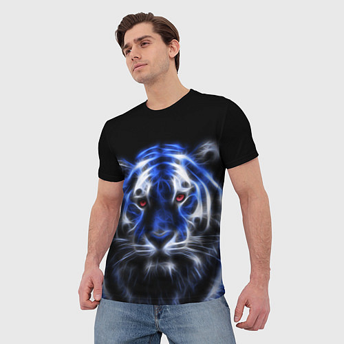 Мужская футболка Синий неоновый тигр / 3D-принт – фото 3