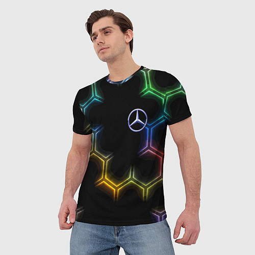 Мужская футболка Mercedes - neon pattern / 3D-принт – фото 3