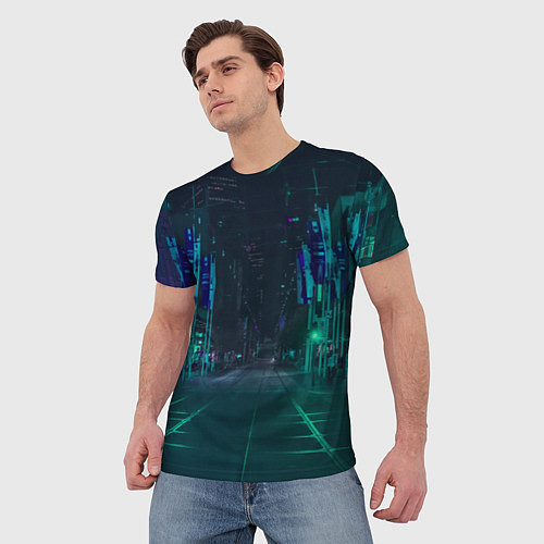 Мужская футболка Неоновая ночная улица / 3D-принт – фото 3