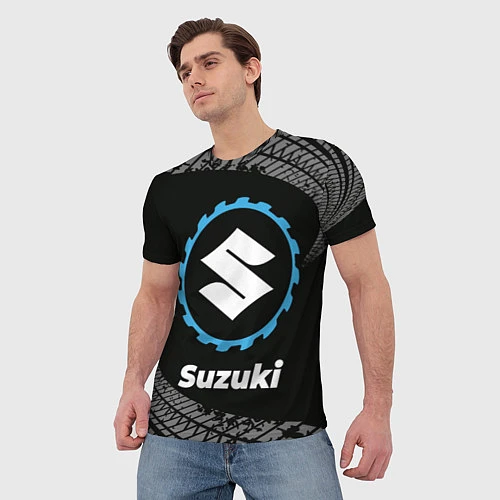Мужская футболка Suzuki в стиле Top Gear со следами шин на фоне / 3D-принт – фото 3