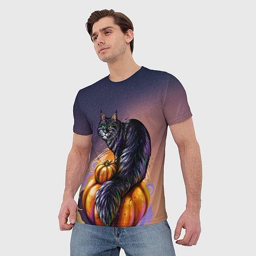 Мужская футболка Кот на тыкве / 3D-принт – фото 3