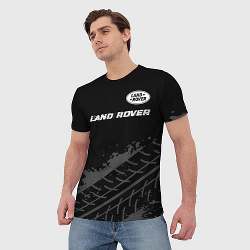 Мужская футболка Land Rover speed на темном фоне со следами шин: си / 3D-принт – фото 3