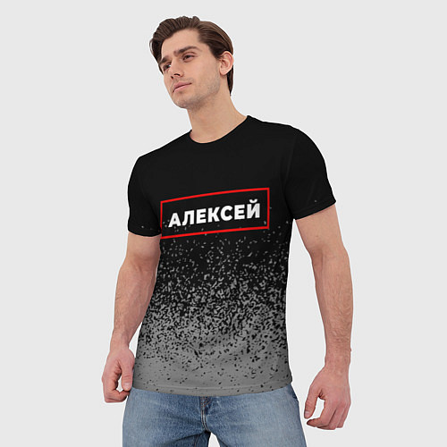 Мужская футболка Алексей - в красной рамке на темном / 3D-принт – фото 3