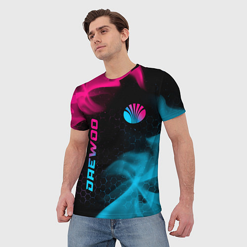 Мужская футболка Daewoo - neon gradient: надпись, символ / 3D-принт – фото 3