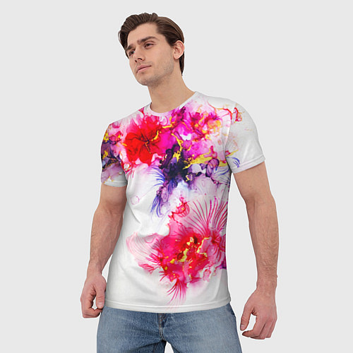Мужская футболка Акварельные цветы и золото / 3D-принт – фото 3