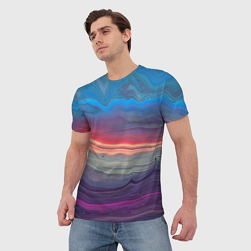 Мужская футболка Цветной переливающийся абстрактный песок / 3D-принт – фото 3