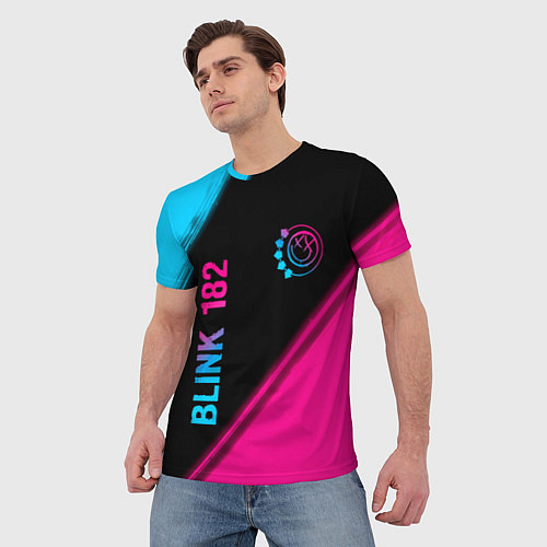 Мужская футболка Blink 182 - neon gradient: надпись, символ / 3D-принт – фото 3