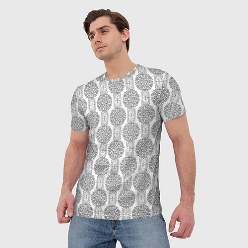 Мужская футболка Бело -серый дамасский восточный узор / 3D-принт – фото 3