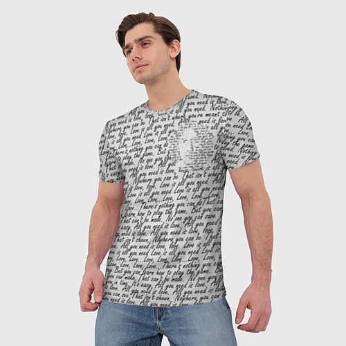 Мужская футболка Текст песни: что вам нужно - это любовь / 3D-принт – фото 3