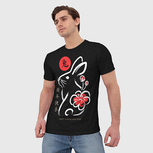 Мужская футболка Rabbit with flower, chinese new year / 3D-принт – фото 3