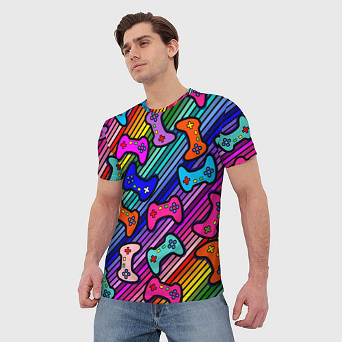 Мужская футболка Многоцветные полоски с джойстиками / 3D-принт – фото 3