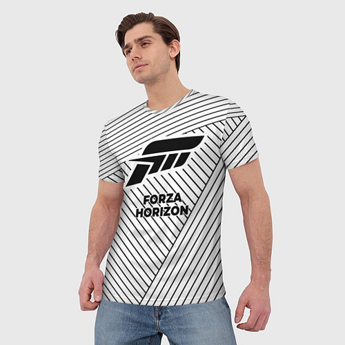 Мужская футболка Символ Forza Horizon на светлом фоне с полосами / 3D-принт – фото 3