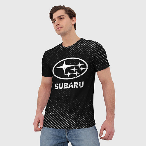 Мужская футболка Subaru с потертостями на темном фоне / 3D-принт – фото 3