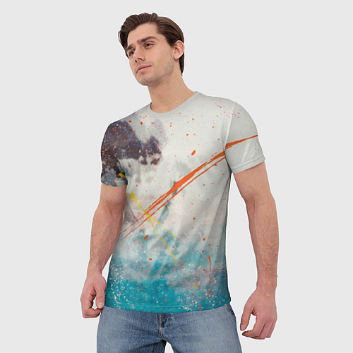 Мужская футболка Абстрактные мазки красок на тенях и тумане / 3D-принт – фото 3