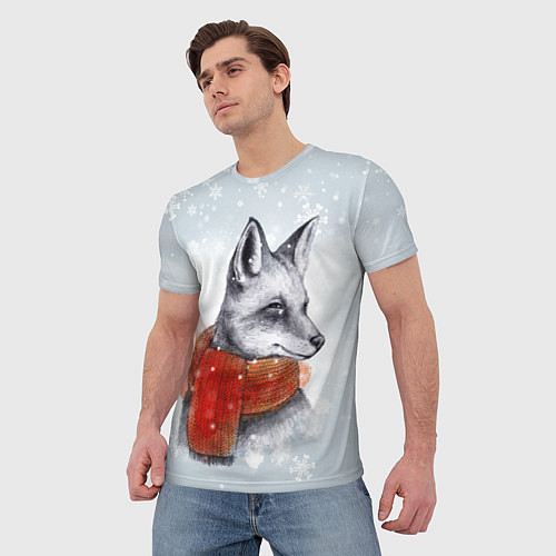 Мужская футболка Новогодняя тёплая лиса / 3D-принт – фото 3