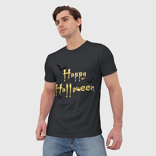 Мужская футболка Happy Halloween надпись с летучими мышами / 3D-принт – фото 3