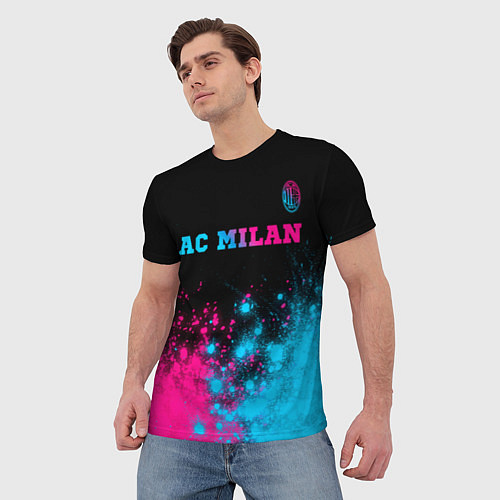 Мужская футболка AC Milan - neon gradient: символ сверху / 3D-принт – фото 3