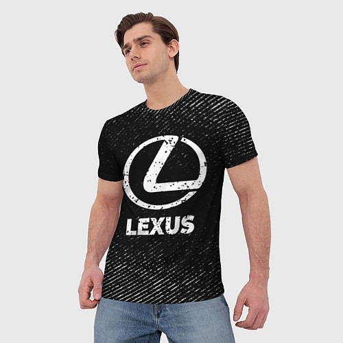 Мужская футболка Lexus с потертостями на темном фоне / 3D-принт – фото 3