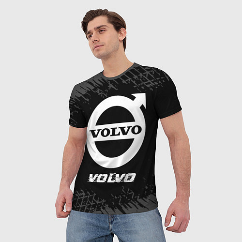 Мужская футболка Volvo speed на темном фоне со следами шин / 3D-принт – фото 3