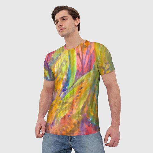 Мужская футболка Абстракция осенняя листва акварель / 3D-принт – фото 3