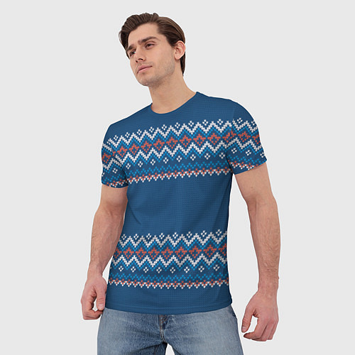 Мужская футболка Вязанный синий стиль / 3D-принт – фото 3