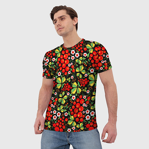 Мужская футболка Русские узоры - цветы и ягоды / 3D-принт – фото 3