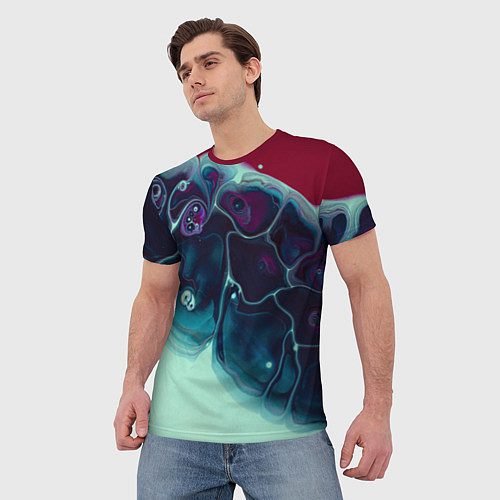 Мужская футболка Вода и краски - синие и красные / 3D-принт – фото 3
