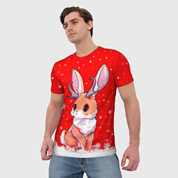 Футболка мужская Кролик олень - кролик с рожками, цвет: 3D-принт — фото 2