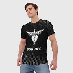 Футболка мужская Bon Jovi с потертостями на темном фоне, цвет: 3D-принт — фото 2