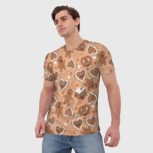 Мужская футболка Новогодний паттерн с печеньем / 3D-принт – фото 3