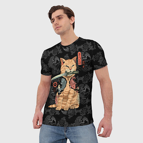 Мужская футболка Кот самурай - Якудза / 3D-принт – фото 3