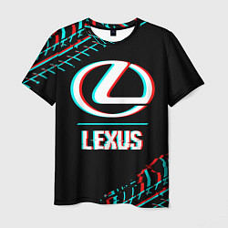 Футболка мужская Значок Lexus в стиле glitch на темном фоне, цвет: 3D-принт