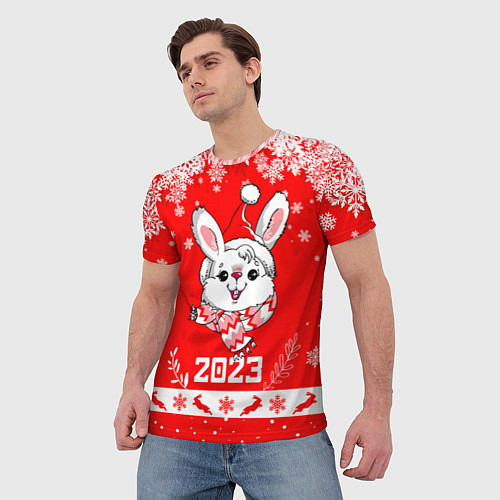 Мужская футболка Праздничный кролик 2023 / 3D-принт – фото 3