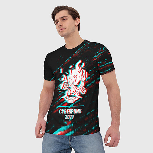 Мужская футболка Cyberpunk 2077 в стиле glitch и баги графики на те / 3D-принт – фото 3
