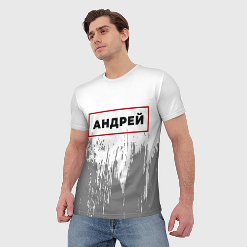 Мужская футболка Андрей - в красной рамке на светлом / 3D-принт – фото 3