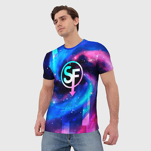 Мужская футболка Sally Face неоновый космос / 3D-принт – фото 3