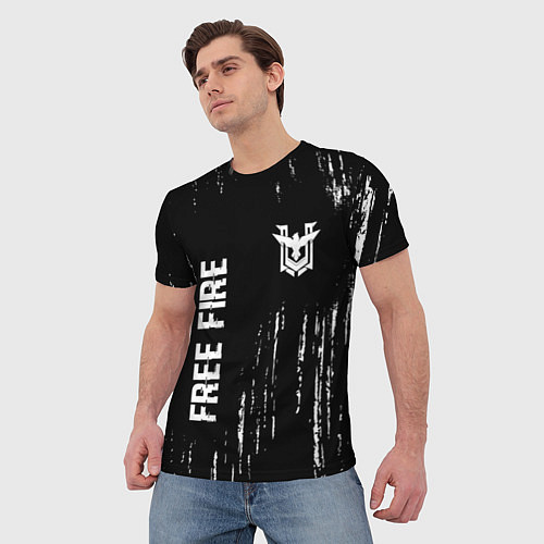 Мужская футболка Free Fire glitch на темном фоне: надпись, символ / 3D-принт – фото 3