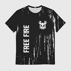 Футболка мужская Free Fire glitch на темном фоне: надпись, символ, цвет: 3D-принт