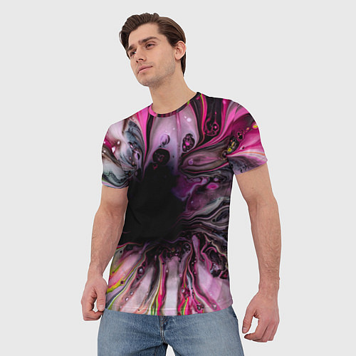 Мужская футболка Розовые краски и волны / 3D-принт – фото 3
