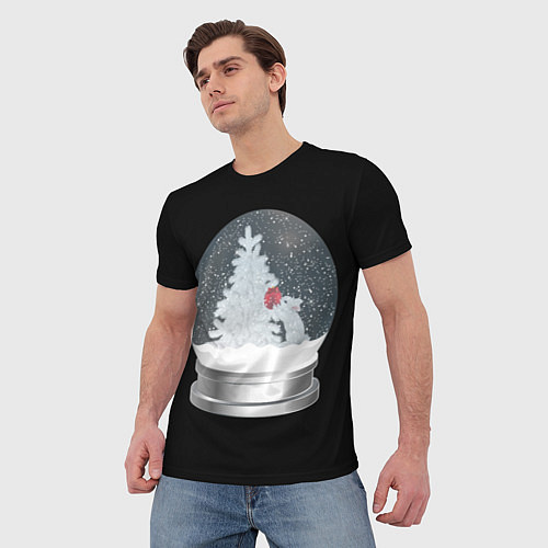 Мужская футболка Снежный шар с символом года кроликом / 3D-принт – фото 3