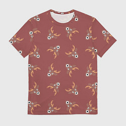 Футболка мужская Эстетика: праздничные олени на бордовом фоне, цвет: 3D-принт