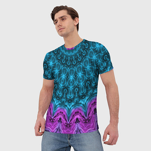 Мужская футболка Малиново-синий орнамент калейдоскоп / 3D-принт – фото 3