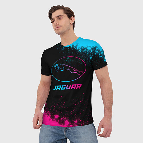 Мужская футболка Jaguar - neon gradient / 3D-принт – фото 3