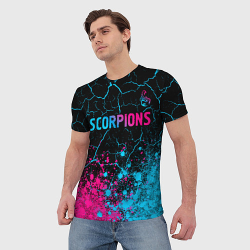 Мужская футболка Scorpions - neon gradient: символ сверху / 3D-принт – фото 3