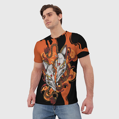 Мужская футболка Огненная маска кицунэ / 3D-принт – фото 3