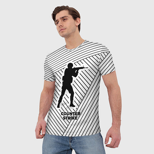 Мужская футболка Символ Counter Strike на светлом фоне с полосами / 3D-принт – фото 3