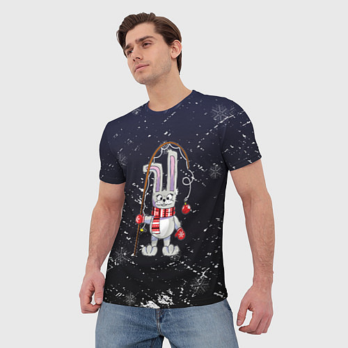 Мужская футболка Новогодний заяц с удочкой / 3D-принт – фото 3