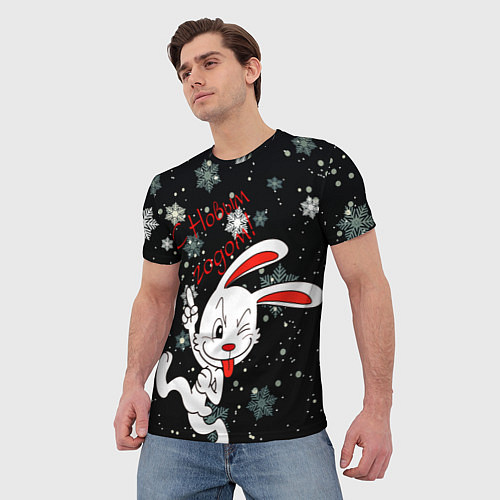 Мужская футболка Подмигивающий кролик / 3D-принт – фото 3