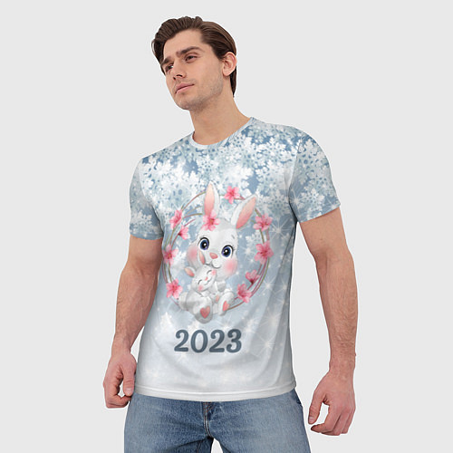 Мужская футболка Зайка в венке 2023 / 3D-принт – фото 3